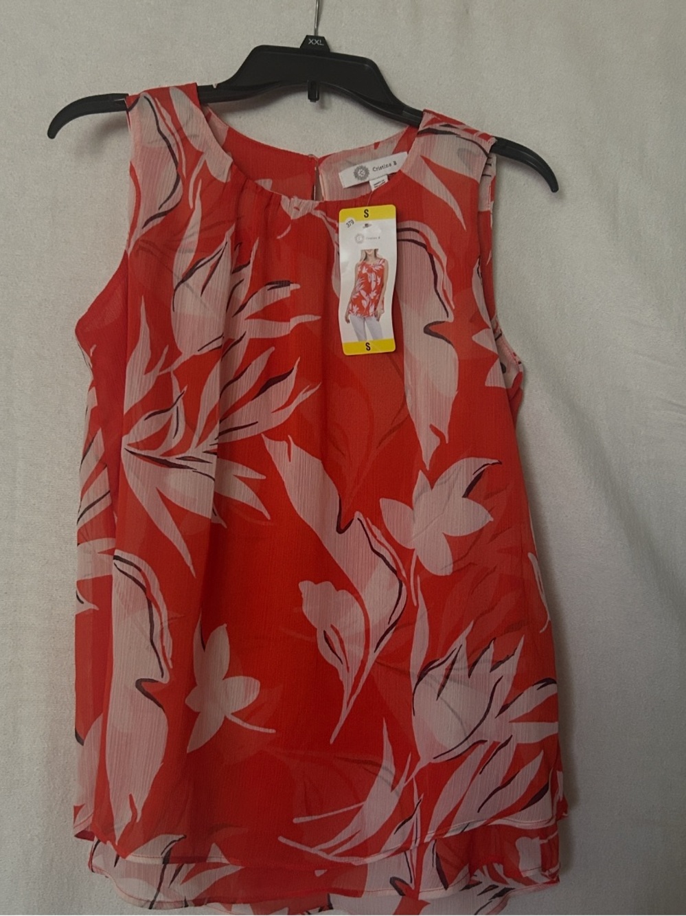 Christina B. Sleeveless Coral with white flowers tank top for women size small